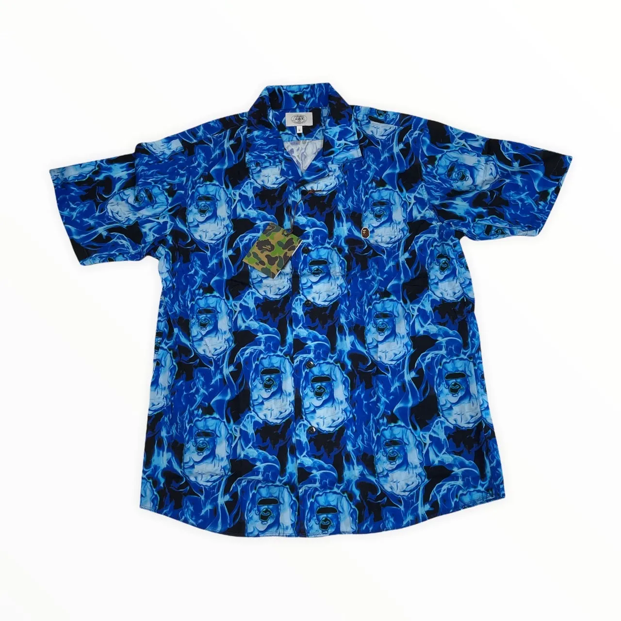 A BATHING APE FLAME OPEN COLLAR SHIRT