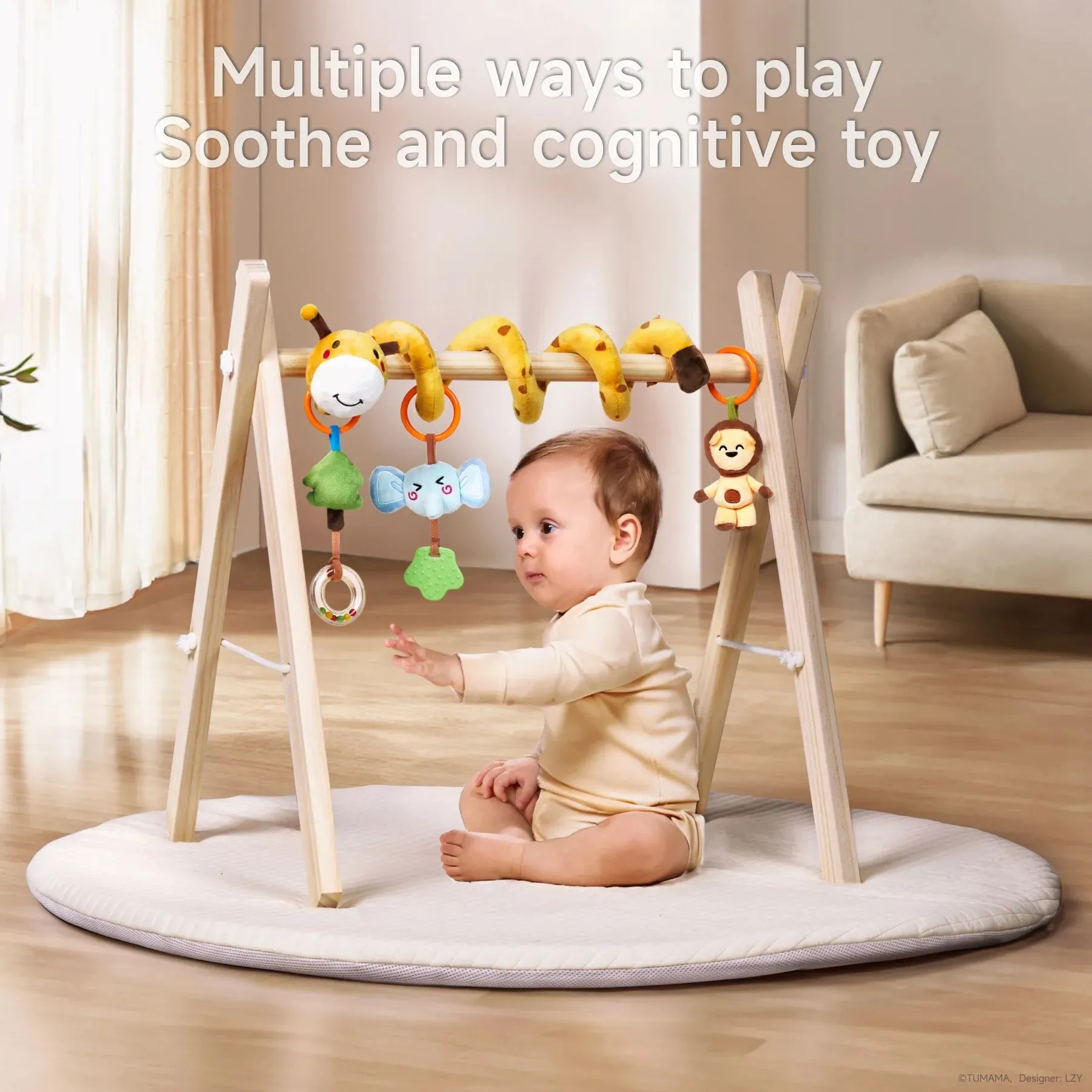 Baby stroller arch toys, removable baby hanging toys animal arch toys with rattle teether for babies 0 Month 