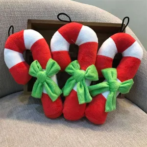 Christmas Candy Cane Dog Toy – Festive Plush Squeaky Toy