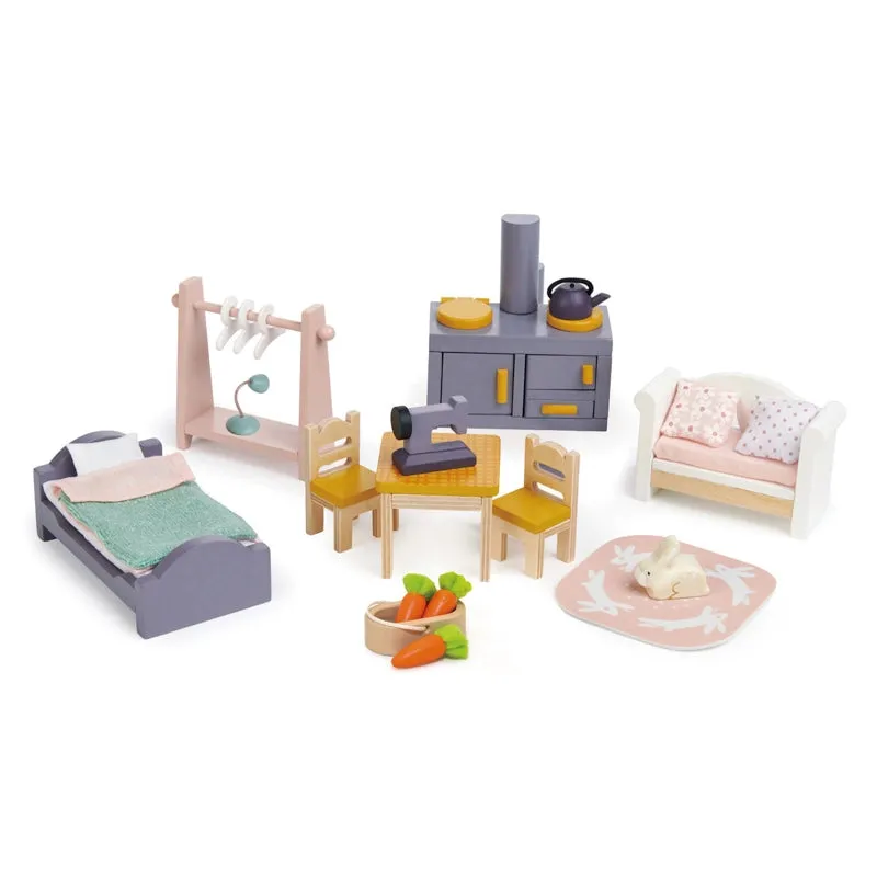 Cottontail Cottage Wooden Doll House - With Furniture
