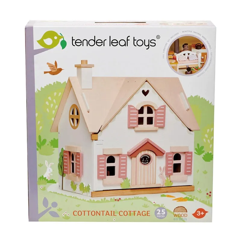 Cottontail Cottage Wooden Doll House - With Furniture
