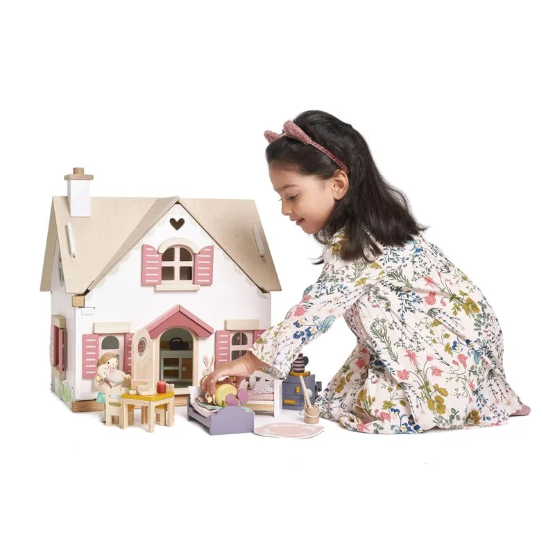 Cottontail Cottage Wooden Doll House - With Furniture