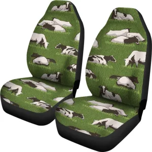 Cow On Green Grass Pattern Print Universal Fit Car Seat Covers