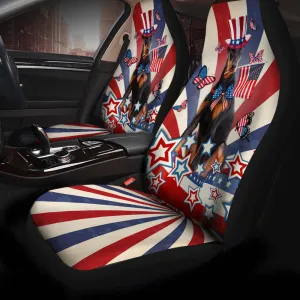 Doberman Pinscher Inside American Flag Car Seat Covers
