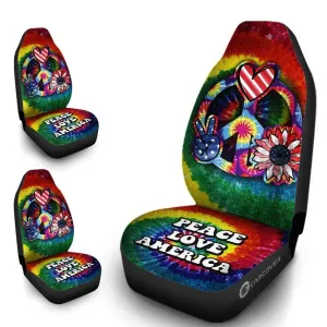 Hippie Sunflower Tie Dye Car Seat Covers Custom Peace Love America Car Accessories Meaningful Gifts