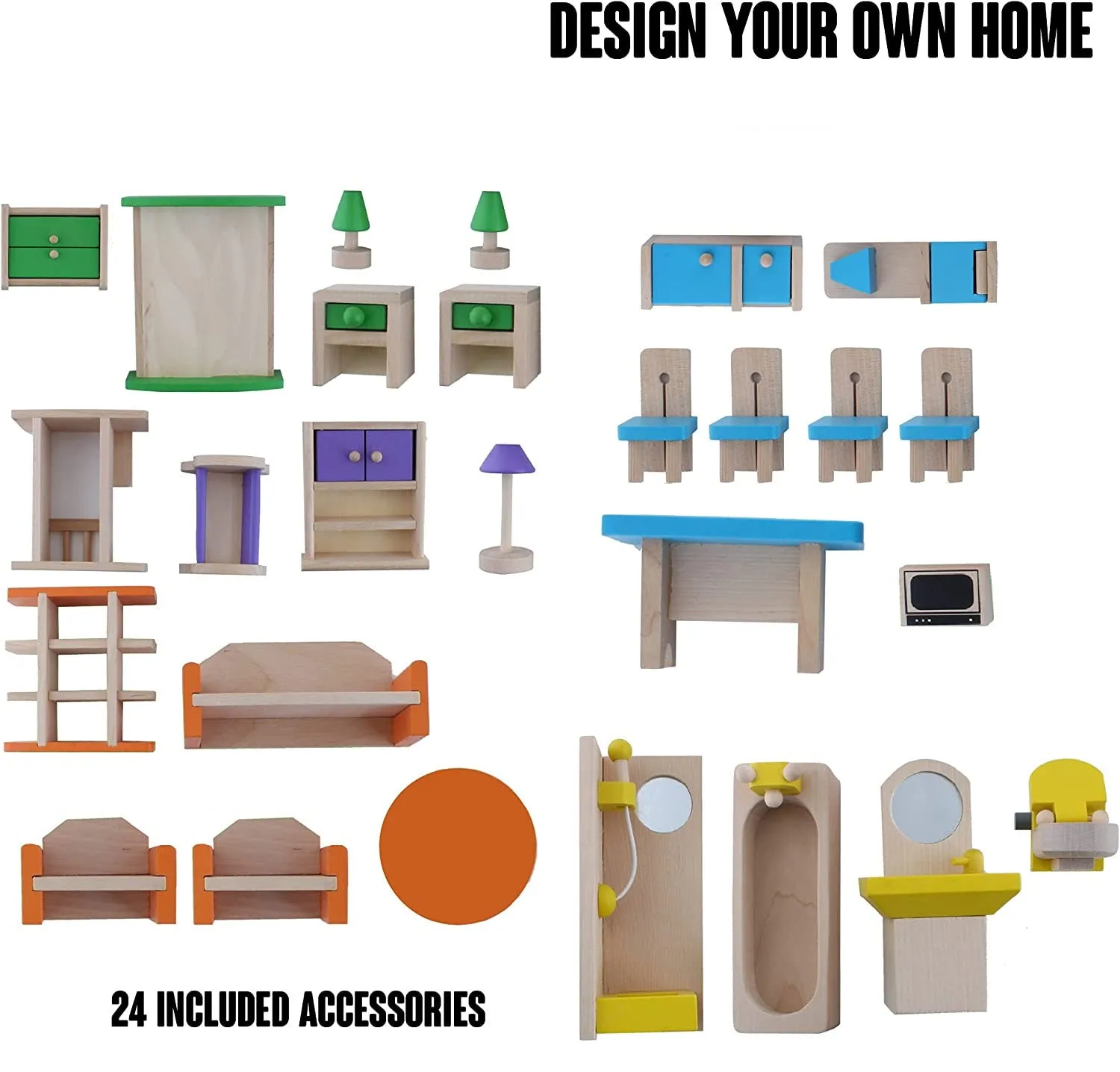 Wooden 3 Level DIY Dolls Doll House Girls Kids Pretend Play Toys Furniture Set Kit