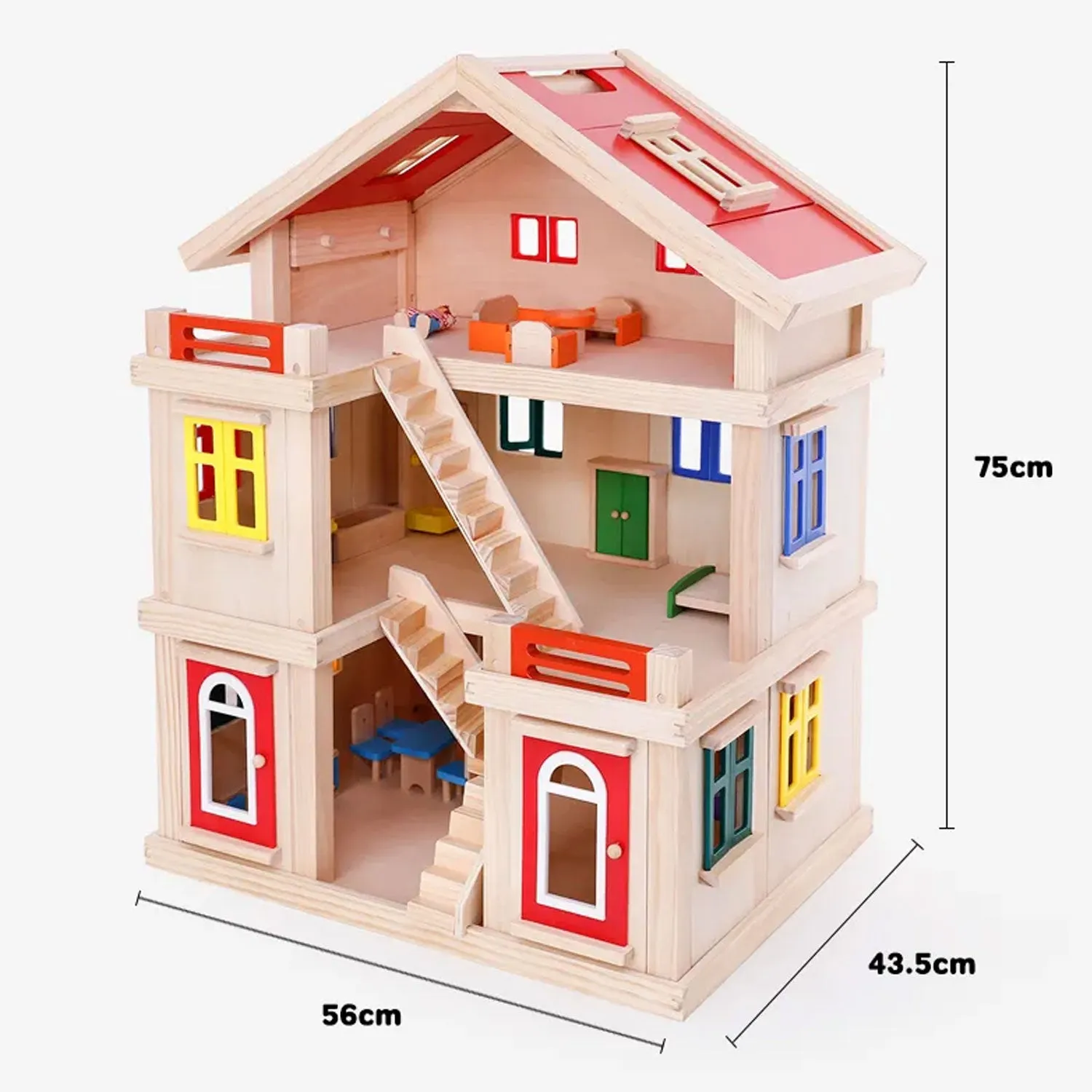 Wooden 3 Level DIY Dolls Doll House Girls Kids Pretend Play Toys Furniture Set Kit